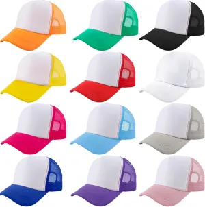 12 Pack Adult Blank Trucker Hats DIY Sublimation Trucker Caps Mesh Baseball Cap Summer Hat for Men Women Summer