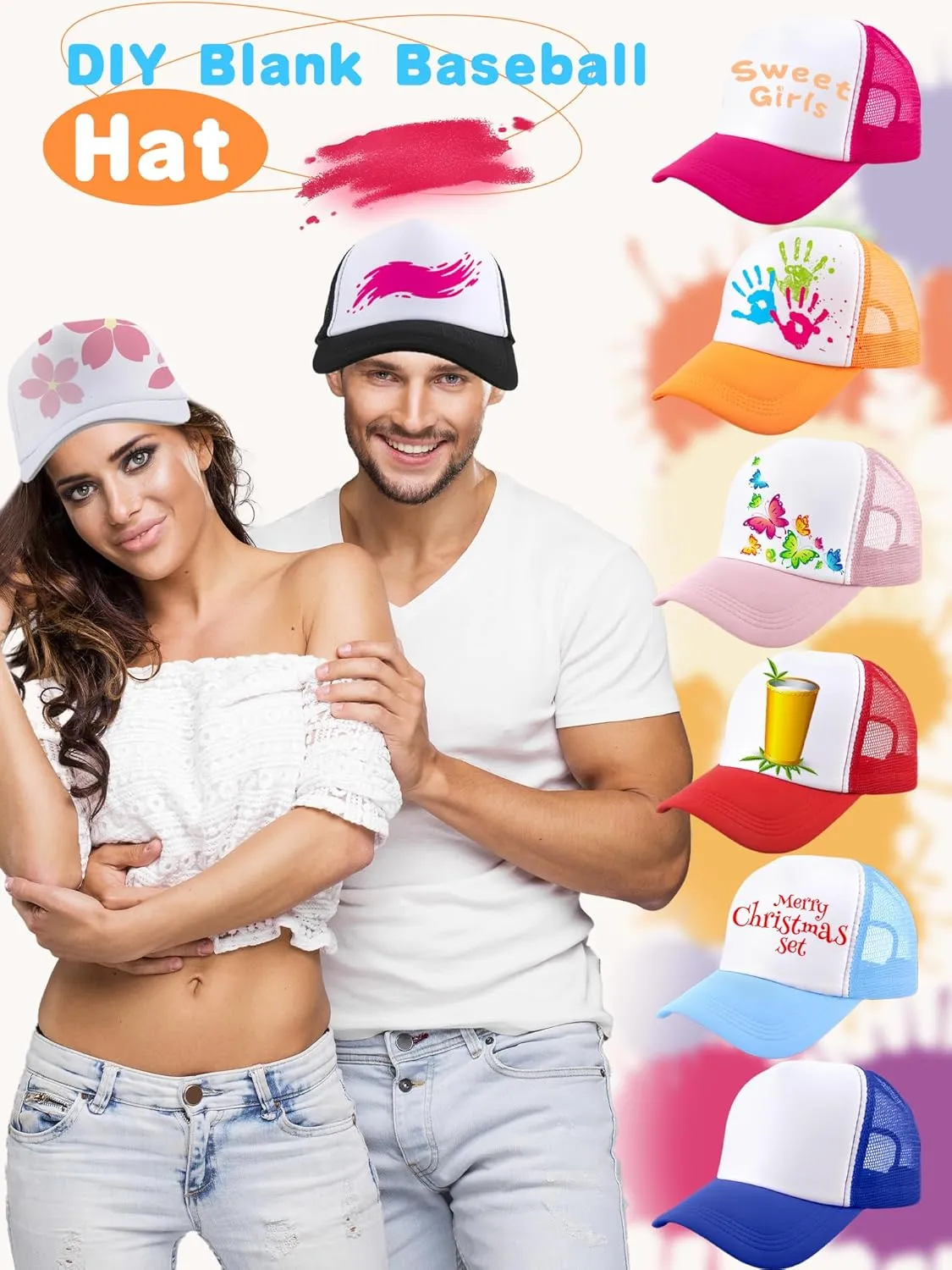 12 Pack Adult Blank Trucker Hats DIY Sublimation Trucker Caps Mesh Baseball Cap Summer Hat for Men Women Summer