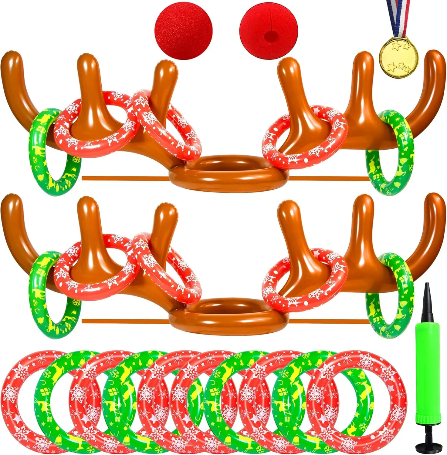 2-4 Players Inflatable Reindeer Antler Ring Toss Game for Christmas Party - Game Rules Included (2 Antlers 10 Rings)