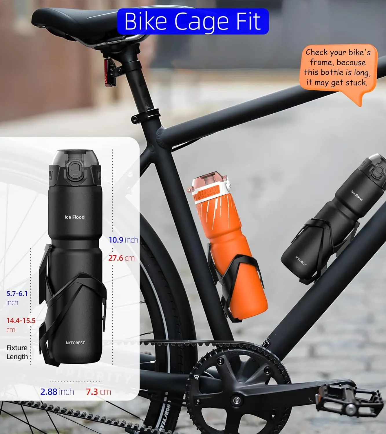 24oz/700ml Insulated Bike Water Bottle, Surgical Steel: No Plastic Taste, Stronger Grip for MTB & Gravel, Chug/Sip 2-in-1, Dirt Cap/Anti-Scratch (Matte Black)