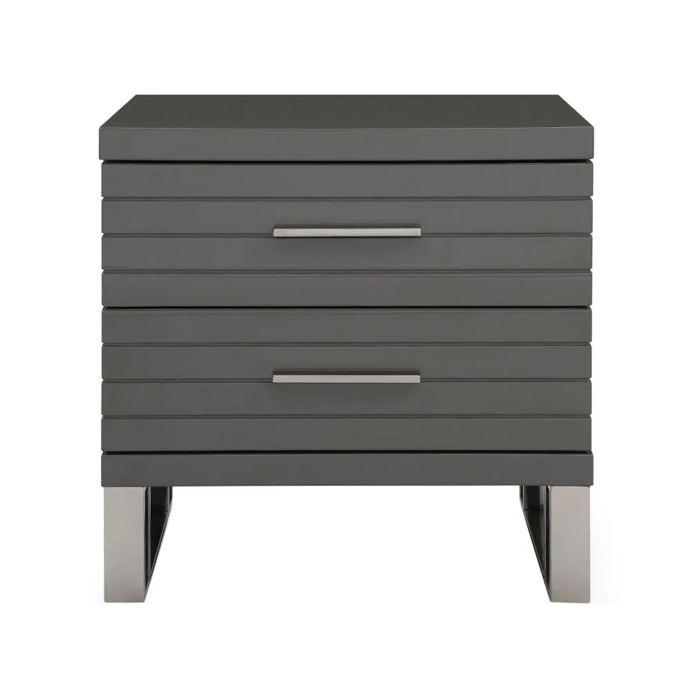 28 Inch Nightstand, 2 Drawers with Metal Handles, Slatted Design, Gray By Casagear Home