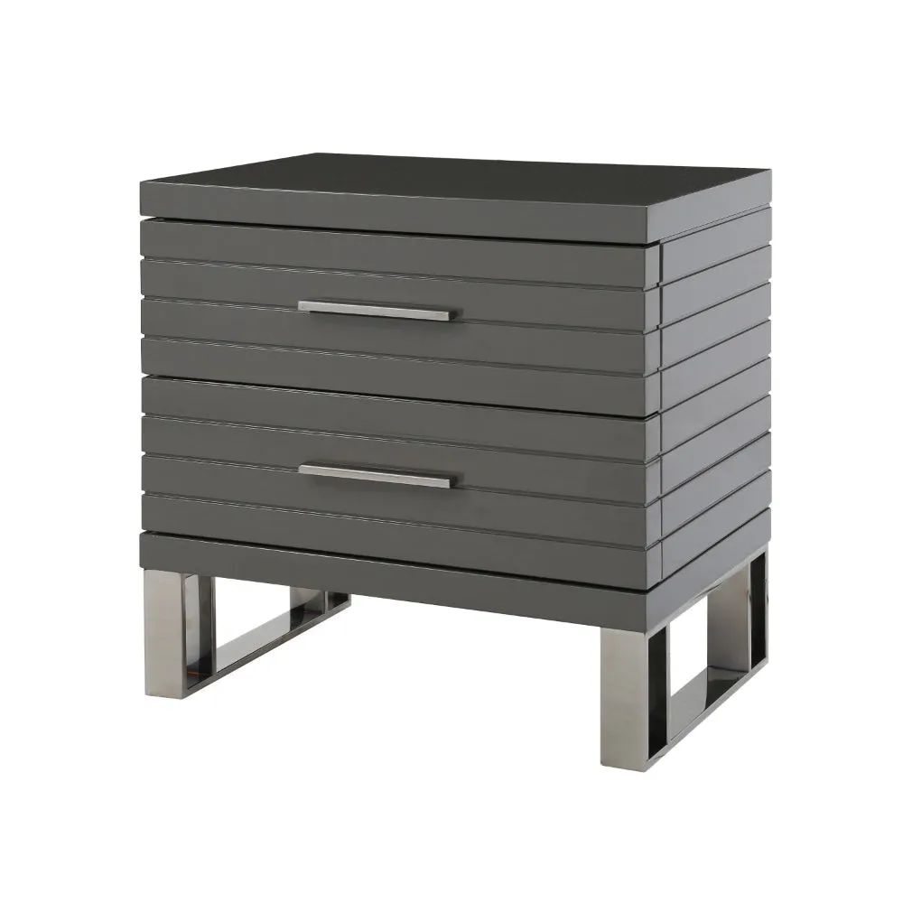 28 Inch Nightstand, 2 Drawers with Metal Handles, Slatted Design, Gray By Casagear Home