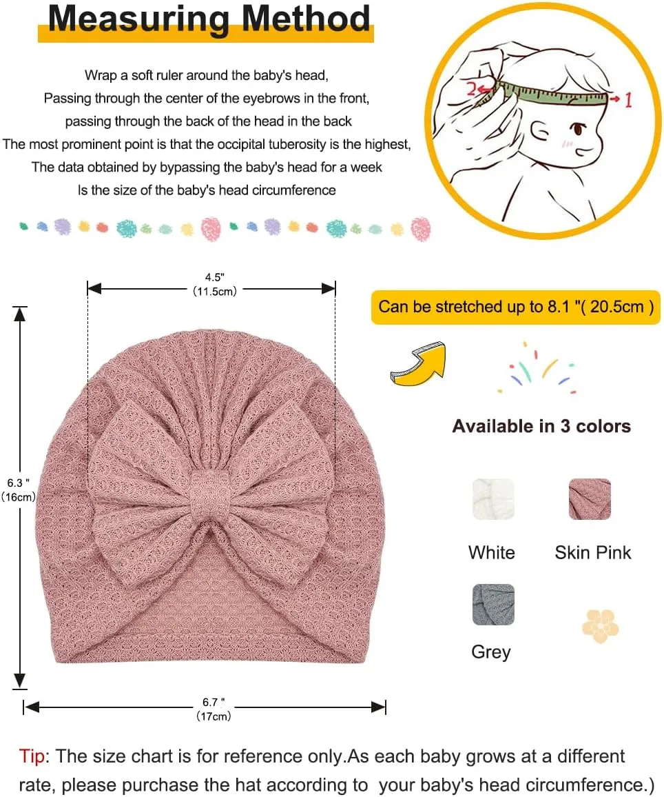 3 Pack Velvet Baby Turban Hats with Bow, Stretchy Baby Head Cover Beanies for Newborn, Toddler, Infant Head Wraps
