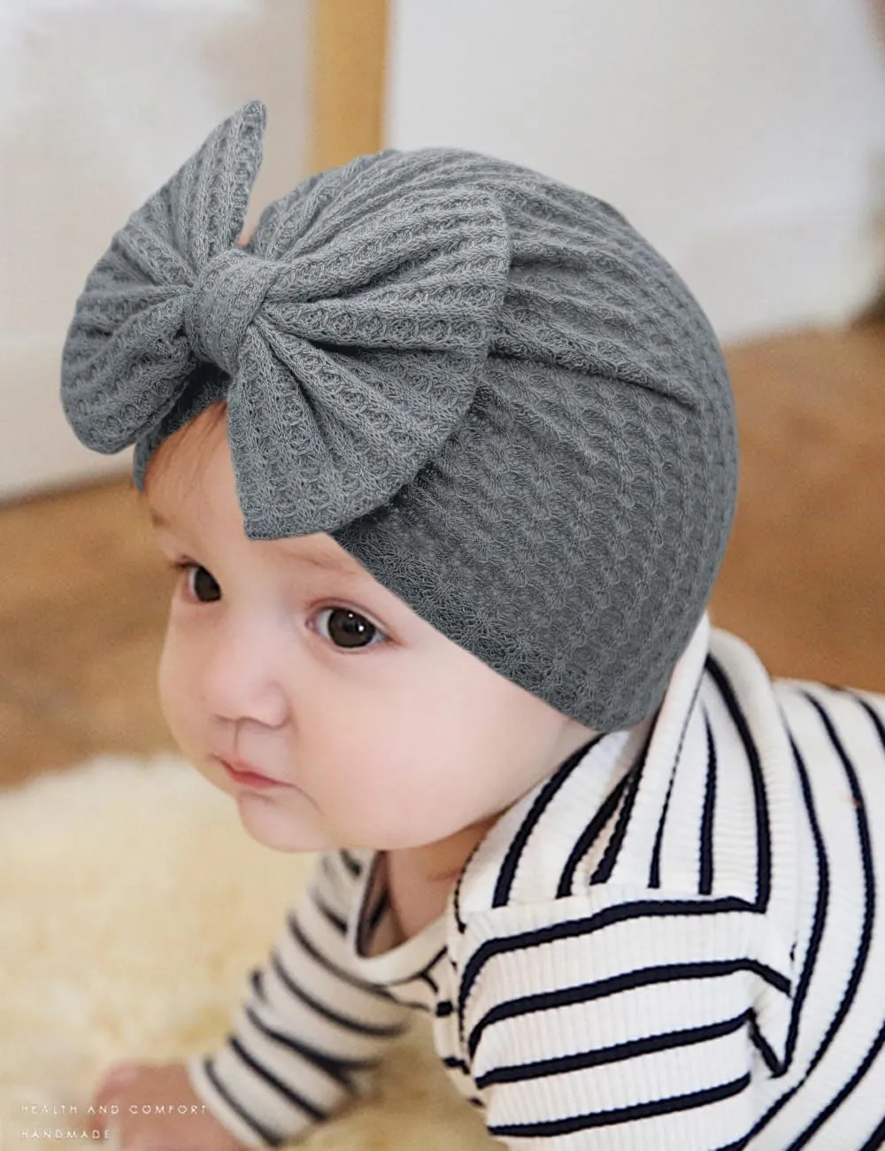 3 Pack Velvet Baby Turban Hats with Bow, Stretchy Baby Head Cover Beanies for Newborn, Toddler, Infant Head Wraps