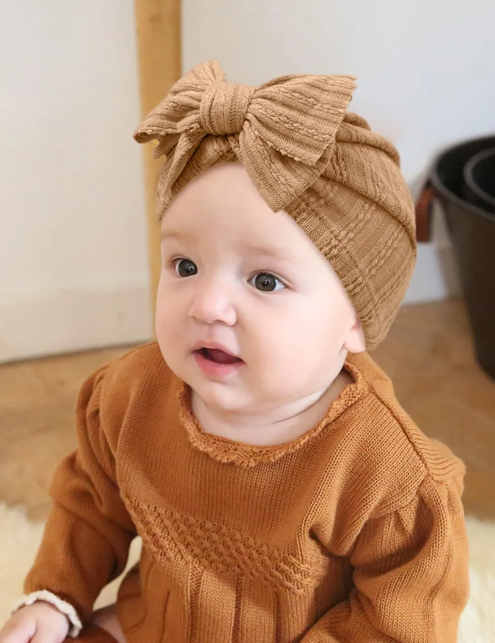 3 Pack Velvet Baby Turban Hats with Bow, Stretchy Baby Head Cover Beanies for Newborn, Toddler, Infant Head Wraps