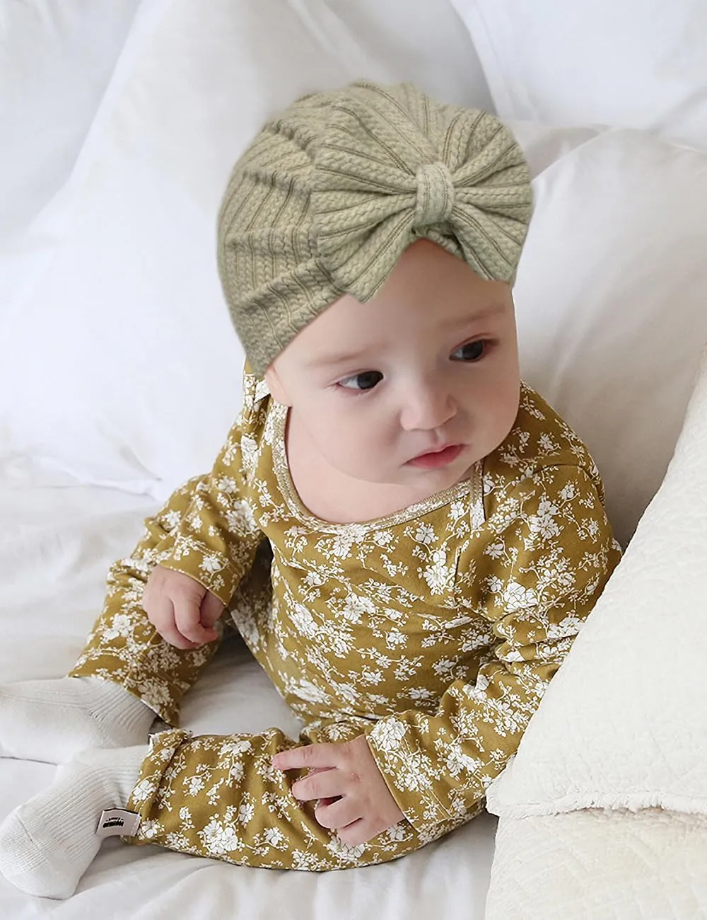 3 Pack Velvet Baby Turban Hats with Bow, Stretchy Baby Head Cover Beanies for Newborn, Toddler, Infant Head Wraps
