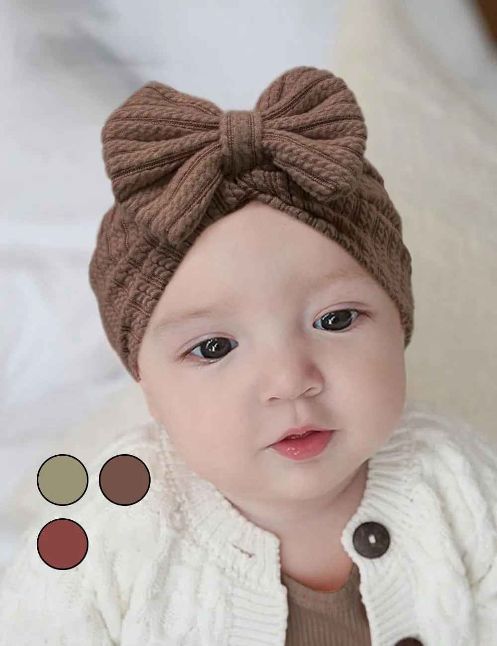 3 Pack Velvet Baby Turban Hats with Bow, Stretchy Baby Head Cover Beanies for Newborn, Toddler, Infant Head Wraps