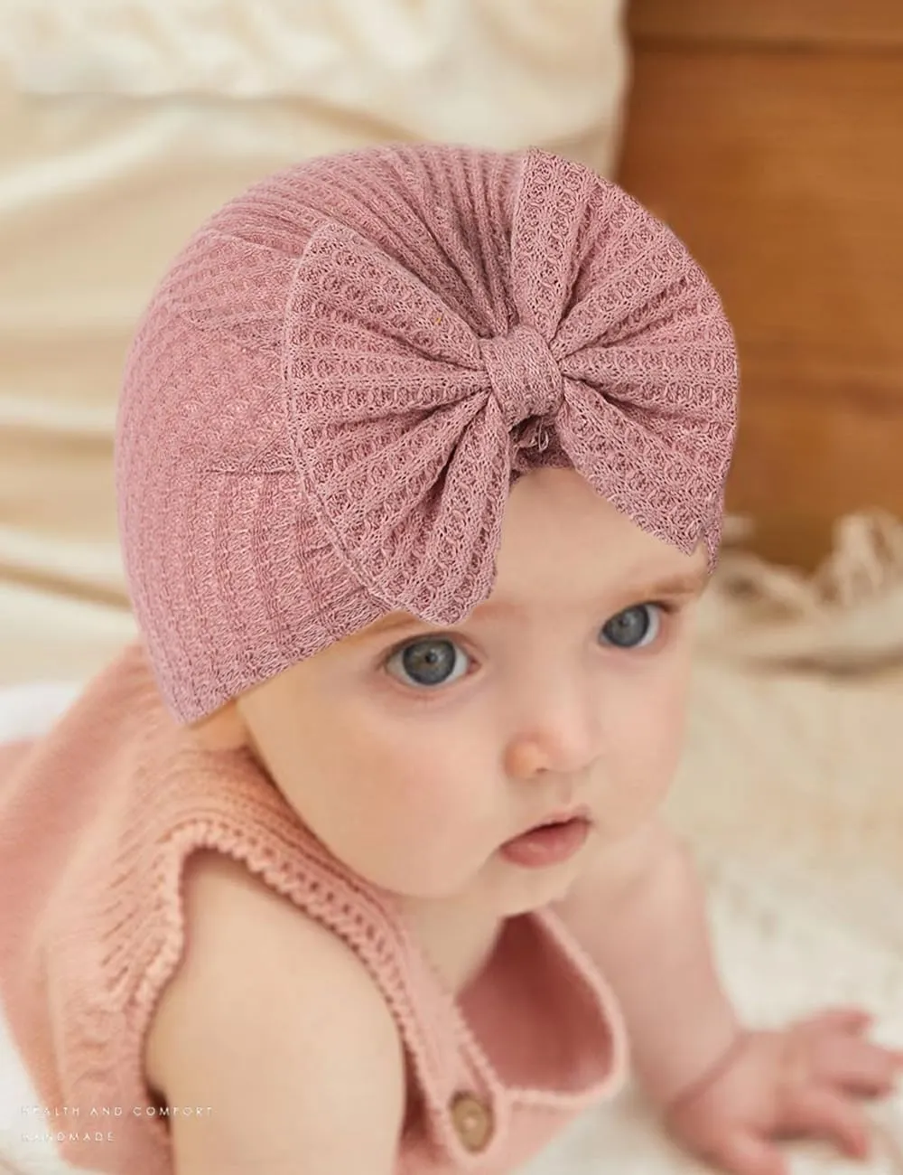 3 Pack Velvet Baby Turban Hats with Bow, Stretchy Baby Head Cover Beanies for Newborn, Toddler, Infant Head Wraps