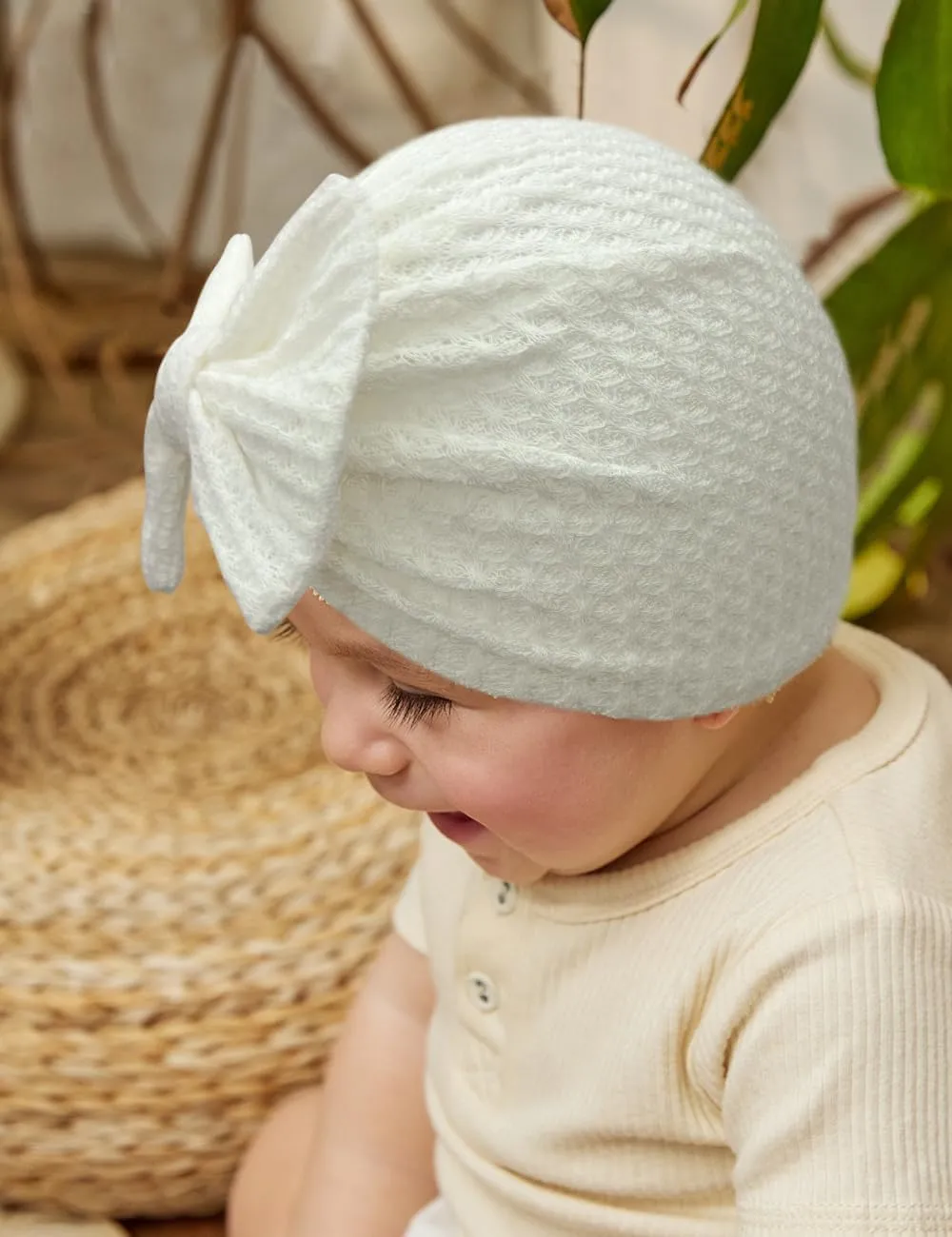 3 Pack Velvet Baby Turban Hats with Bow, Stretchy Baby Head Cover Beanies for Newborn, Toddler, Infant Head Wraps