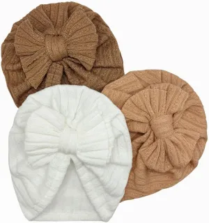 3 Pack Velvet Baby Turban Hats with Bow, Stretchy Baby Head Cover Beanies for Newborn, Toddler, Infant Head Wraps