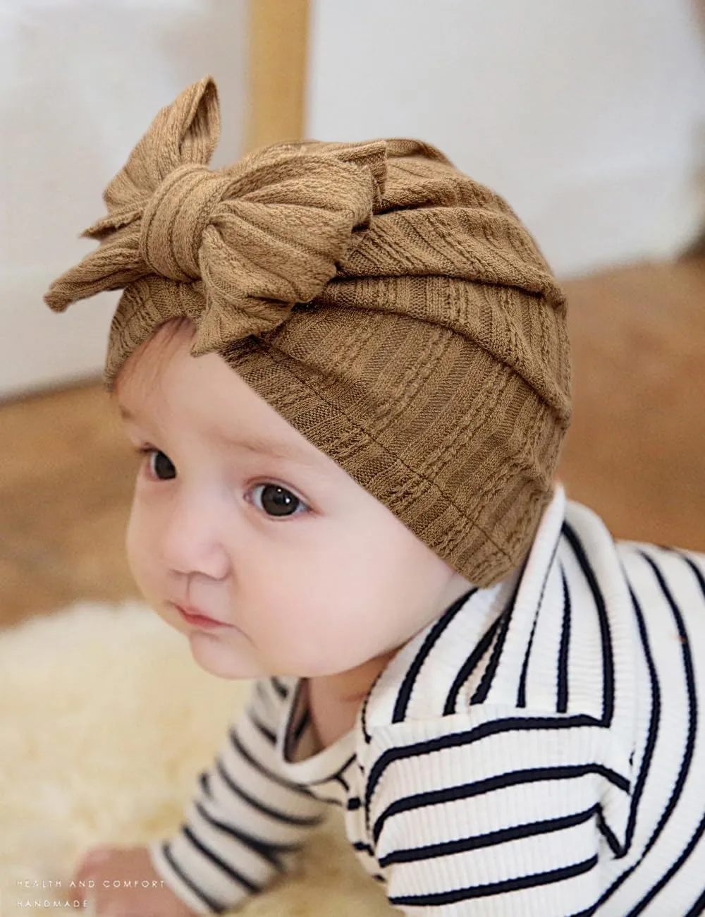 3 Pack Velvet Baby Turban Hats with Bow, Stretchy Baby Head Cover Beanies for Newborn, Toddler, Infant Head Wraps
