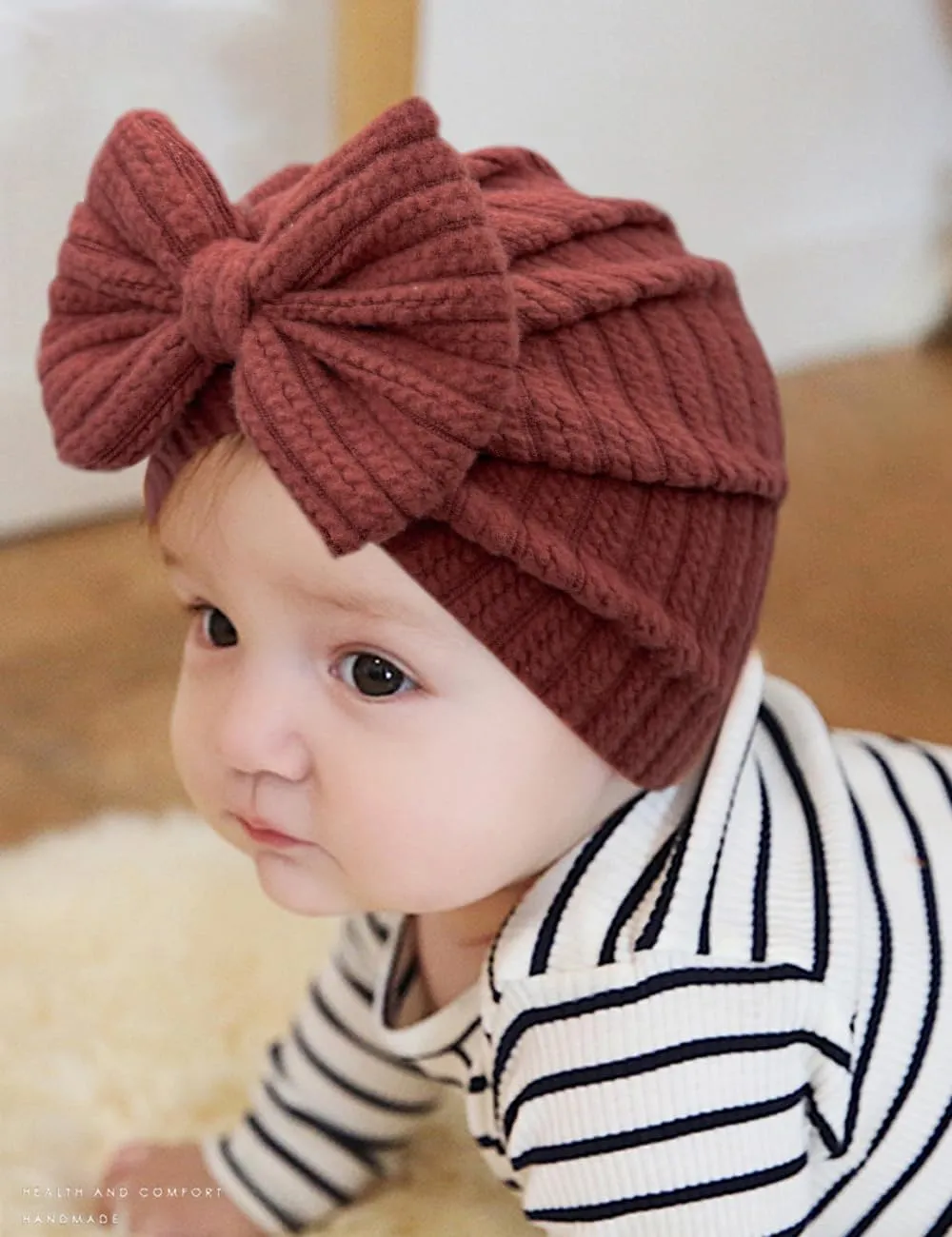 3 Pack Velvet Baby Turban Hats with Bow, Stretchy Baby Head Cover Beanies for Newborn, Toddler, Infant Head Wraps