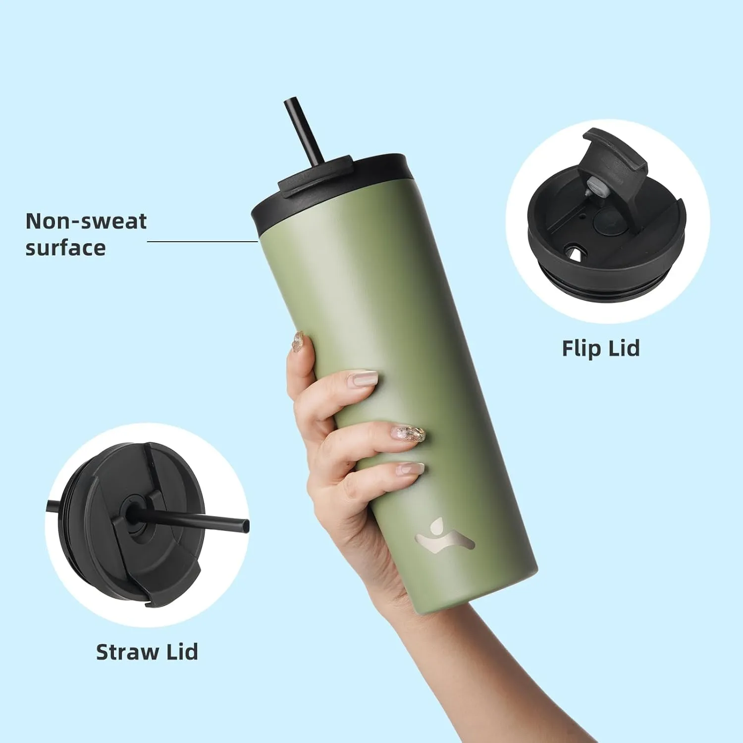 30 OZ Insulated Tumbler with Lid and 2 Straws Stainless Steel Water Bottle Vacuum Travel Mug Coffee Cup,ArmyGreen