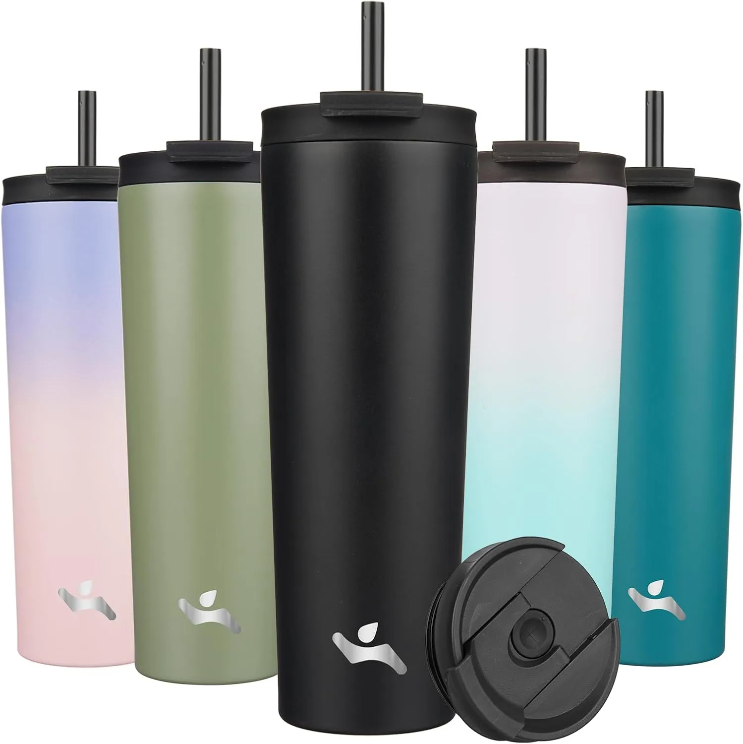 30 OZ Insulated Tumbler with Lid and 2 Straws Stainless Steel Water Bottle Vacuum Travel Mug Coffee Cup,Black