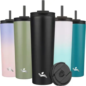 30 OZ Insulated Tumbler with Lid and 2 Straws Stainless Steel Water Bottle Vacuum Travel Mug Coffee Cup,Black