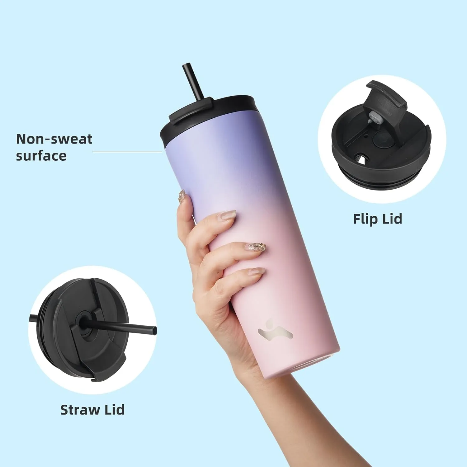 30 OZ Insulated Tumbler with Lid and 2 Straws Stainless Steel Water Bottle Vacuum Travel Mug Coffee Cup,Pastel Sunset