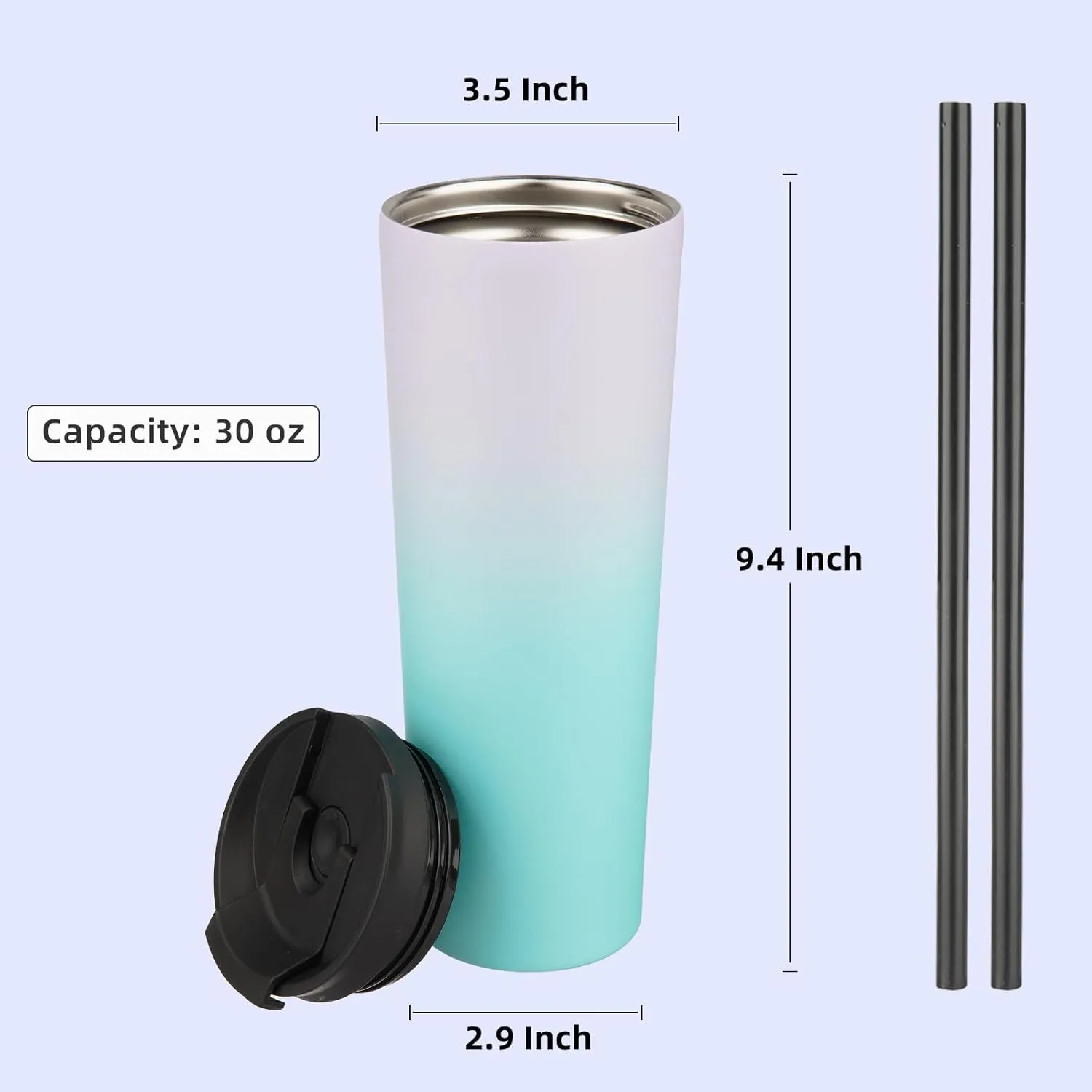 30 OZ Insulated Tumbler with Lid and 2 Straws Stainless Steel Water Bottle Vacuum Travel Mug Coffee Cup,Pastel Sunset