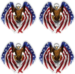 (4 Pack of Reflective Bald Eagle American Flag 2" x 2'" - Full Color - Sticker Decal for Hard Hats, Helmets, Toolboxes, Cars, Trucks, Motorcycles, or Any Clean Smooth Flat Surface
