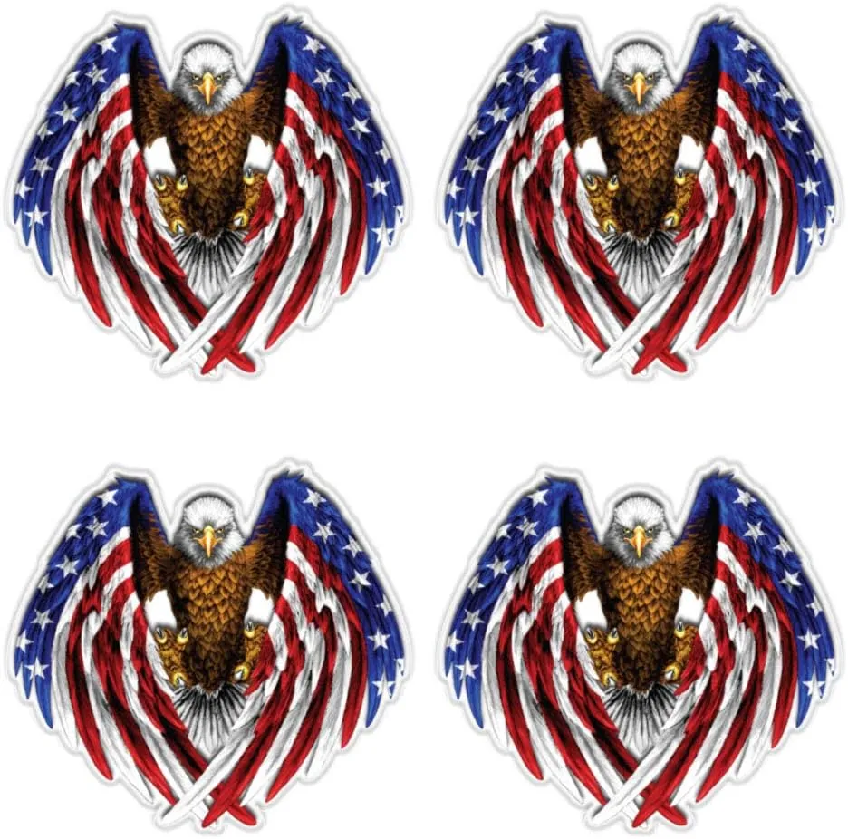(4 Pack of Reflective Bald Eagle American Flag 2" x 2'" - Full Color - Sticker Decal for Hard Hats, Helmets, Toolboxes, Cars, Trucks, Motorcycles, or Any Clean Smooth Flat Surface