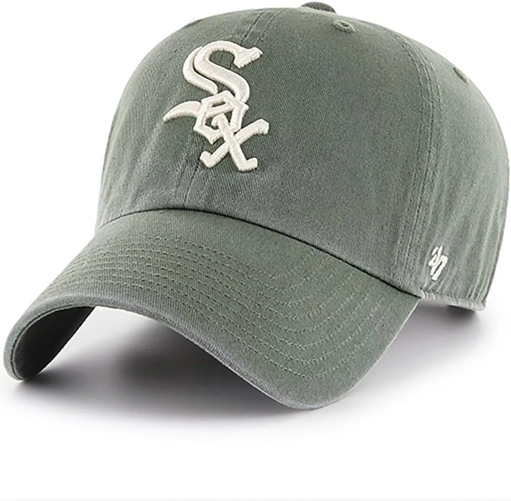 47 Brand MLB Moss Green Primary Logo Clean Up Adjustable Strap Baseball Cap Hat, Adult One Size Fits All