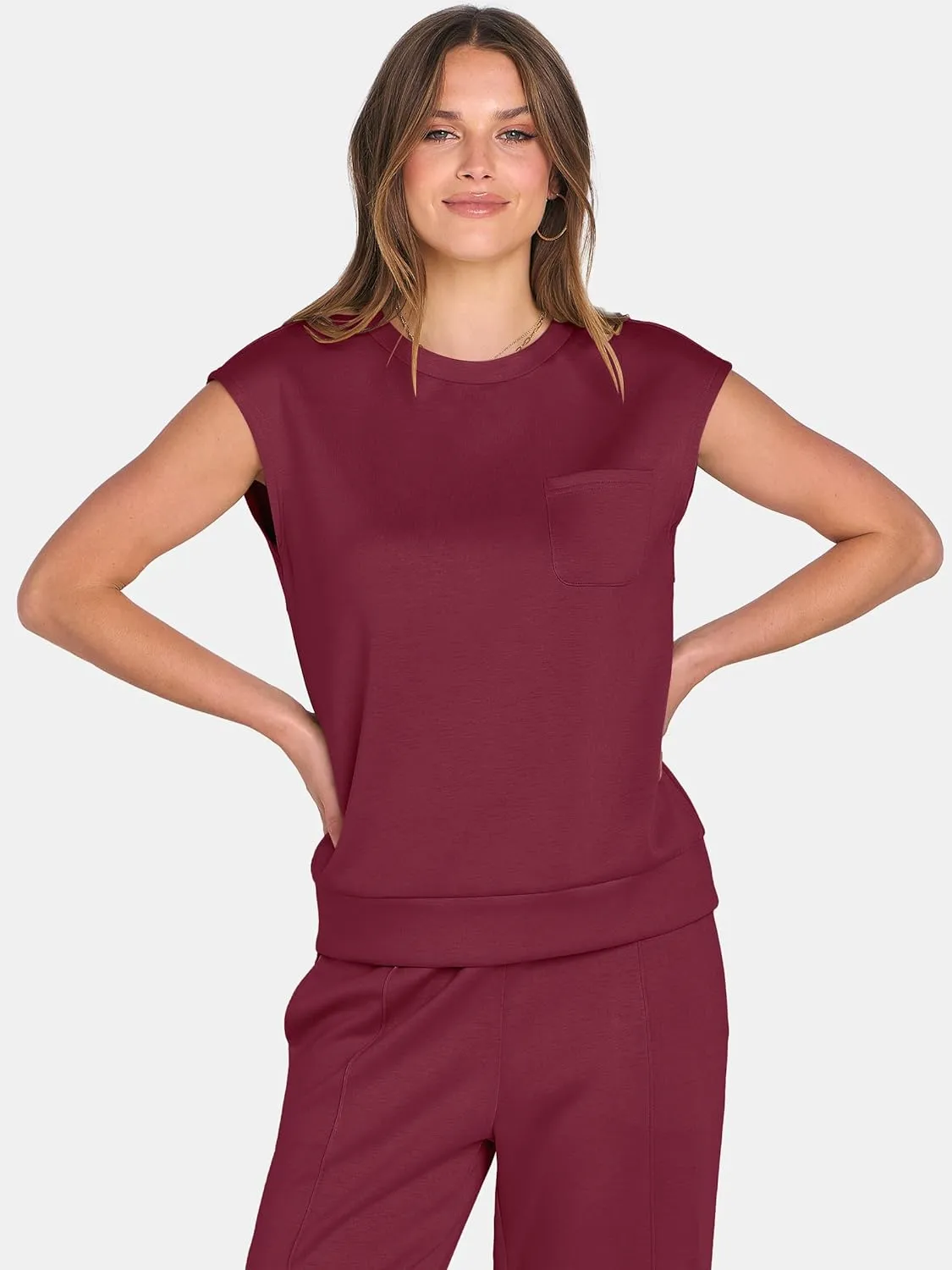 ANRABESS Two Piece Sets for Women Summer Sleeveless Sweatsuits Wide Leg Casual Lounge Set Matching Vacation Travel Outfits