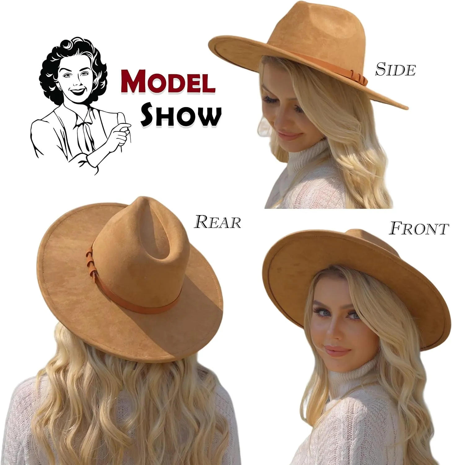 Big Wide Brim Fedora Hat for Women - Nashville Outfits Western Hats Women's Felt Panama Rancher Hat