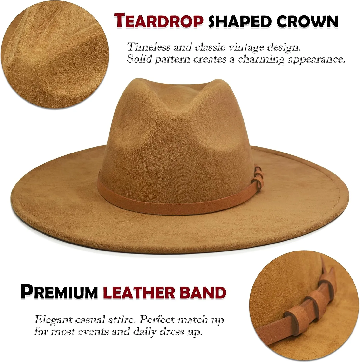 Big Wide Brim Fedora Hat for Women - Nashville Outfits Western Hats Women's Felt Panama Rancher Hat
