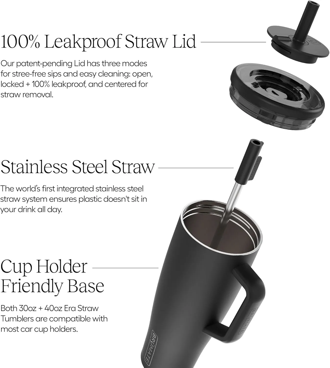 BrMate Era 30 oz Tumbler with Handle and Straw | 100% Leakproof Insulated Tumbler with Lid and Straw | Made of Stainless Steel | Cup Holder Friendly Base | 30oz (Dark Aura)