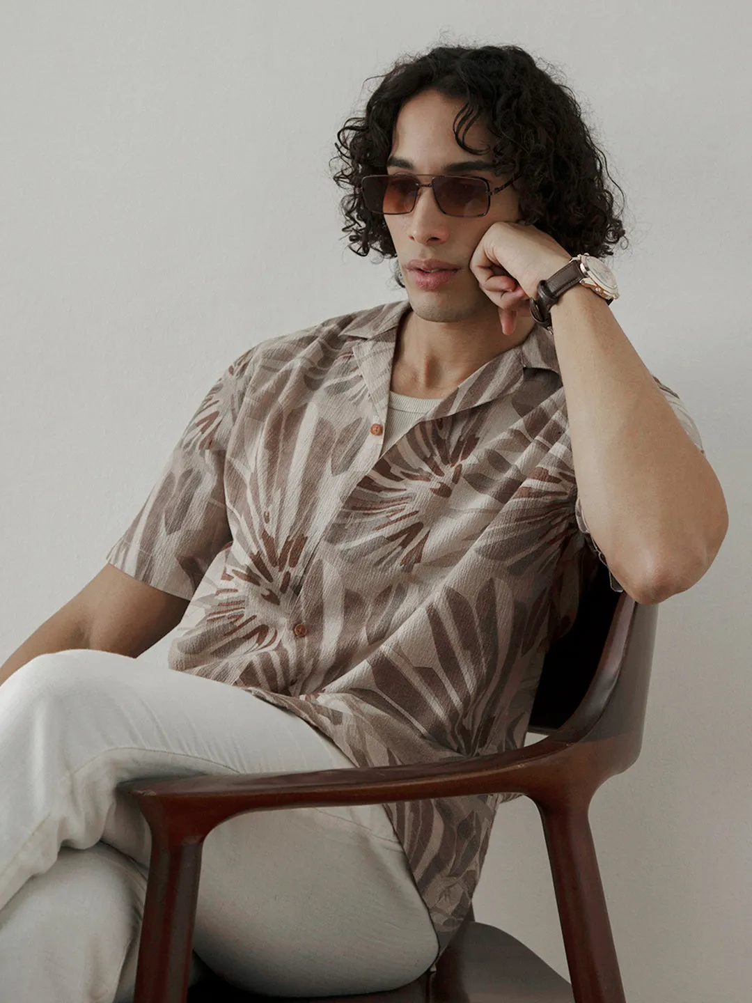 Brown Printed Half Sleeve Shirt