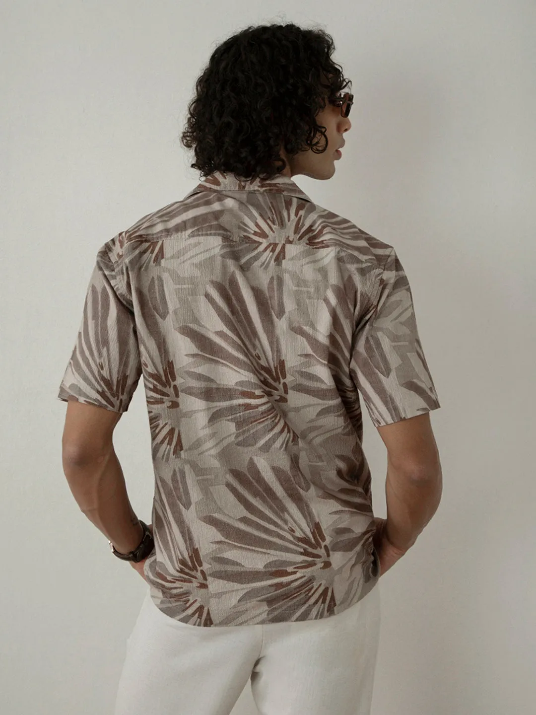 Brown Printed Half Sleeve Shirt