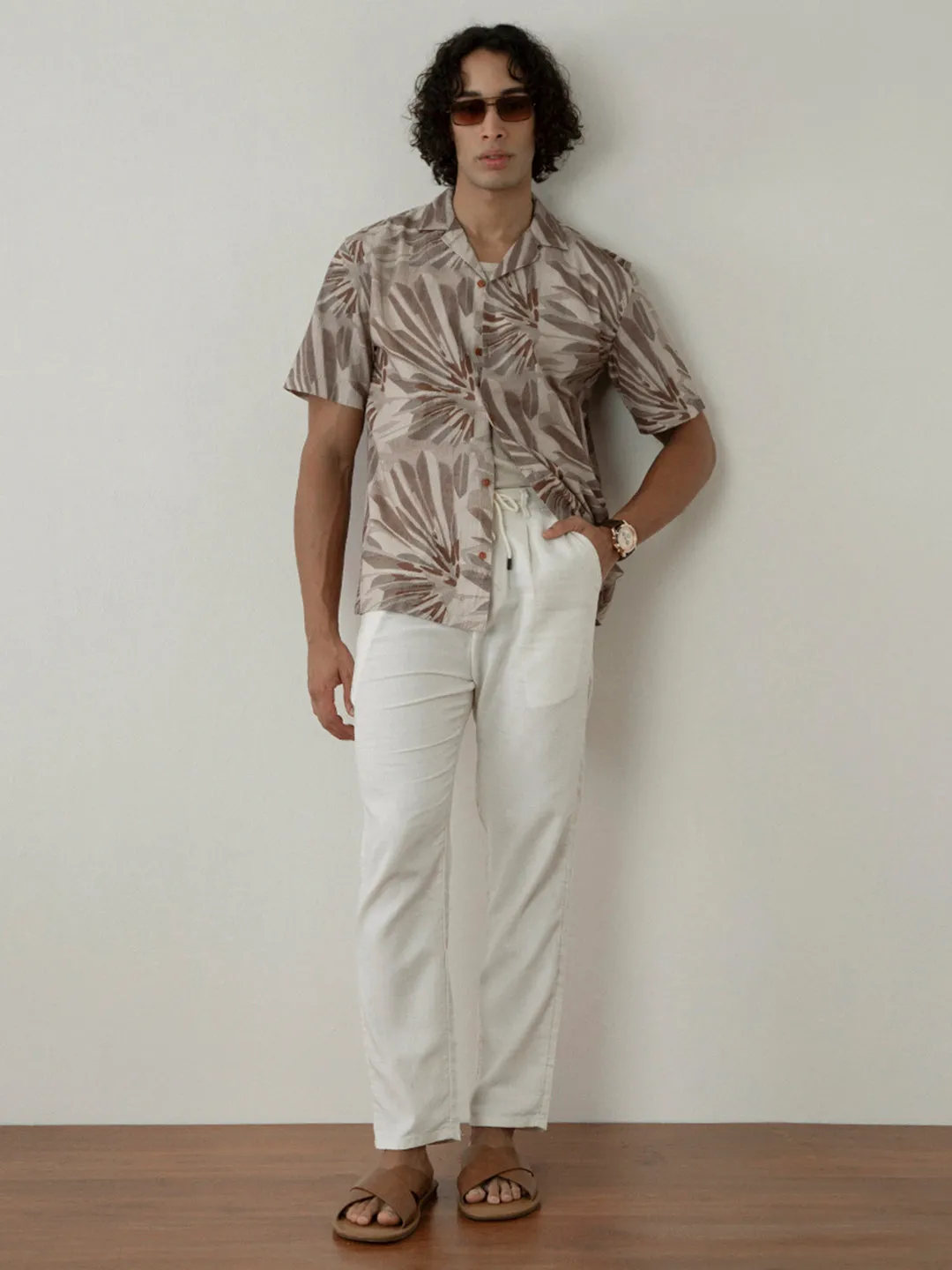 Brown Printed Half Sleeve Shirt