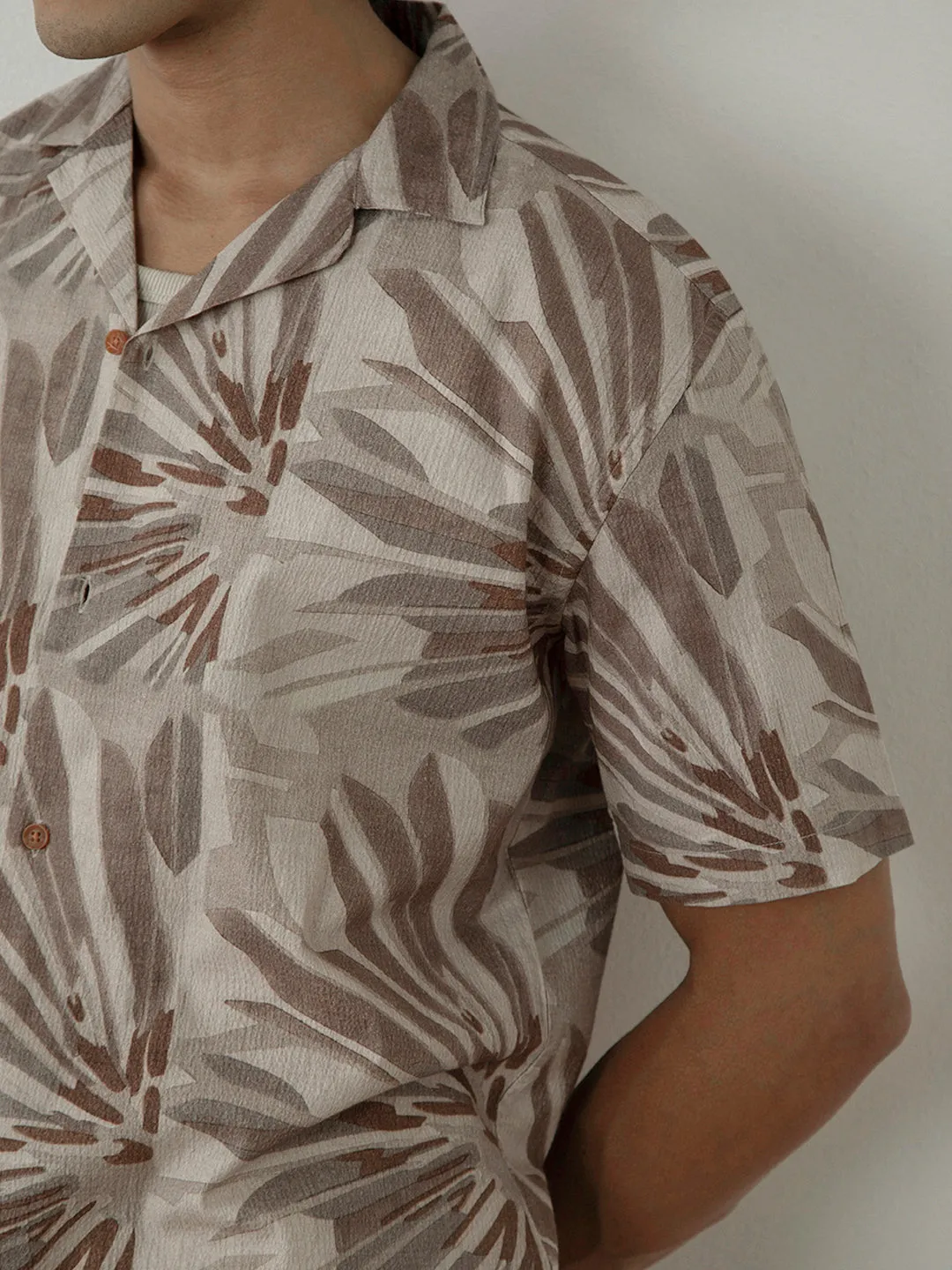 Brown Printed Half Sleeve Shirt