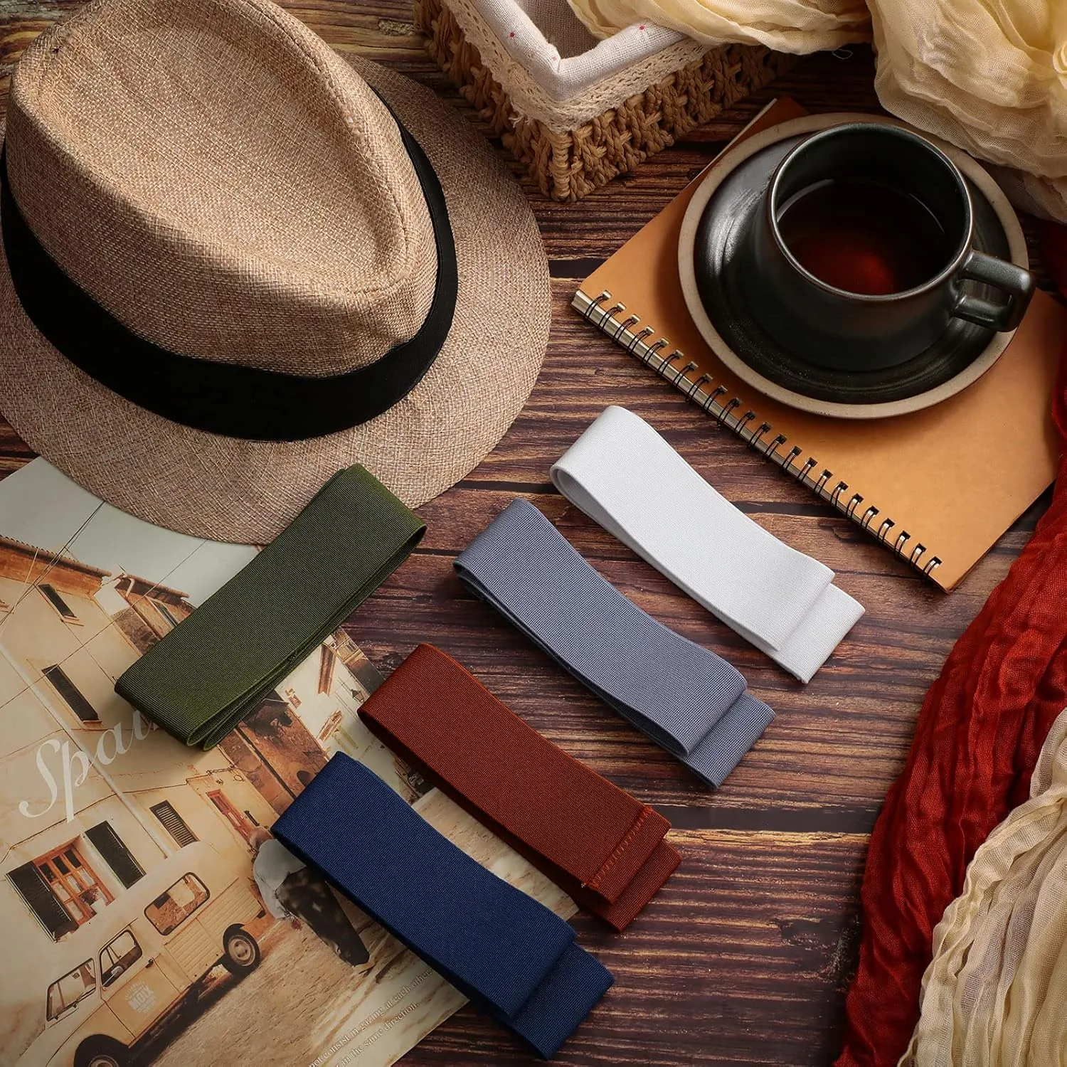 Cindeer 6 Pieces Stretchable Hat Band for Women Cowboy Hat Band for Men Panama Straw Accessories, 6 Colors