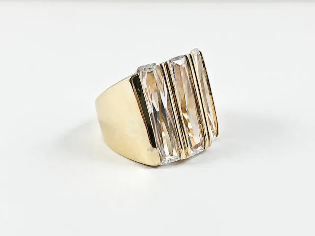 Classic Fine 3 Row Elegant Cut Square Shape Silver Ring