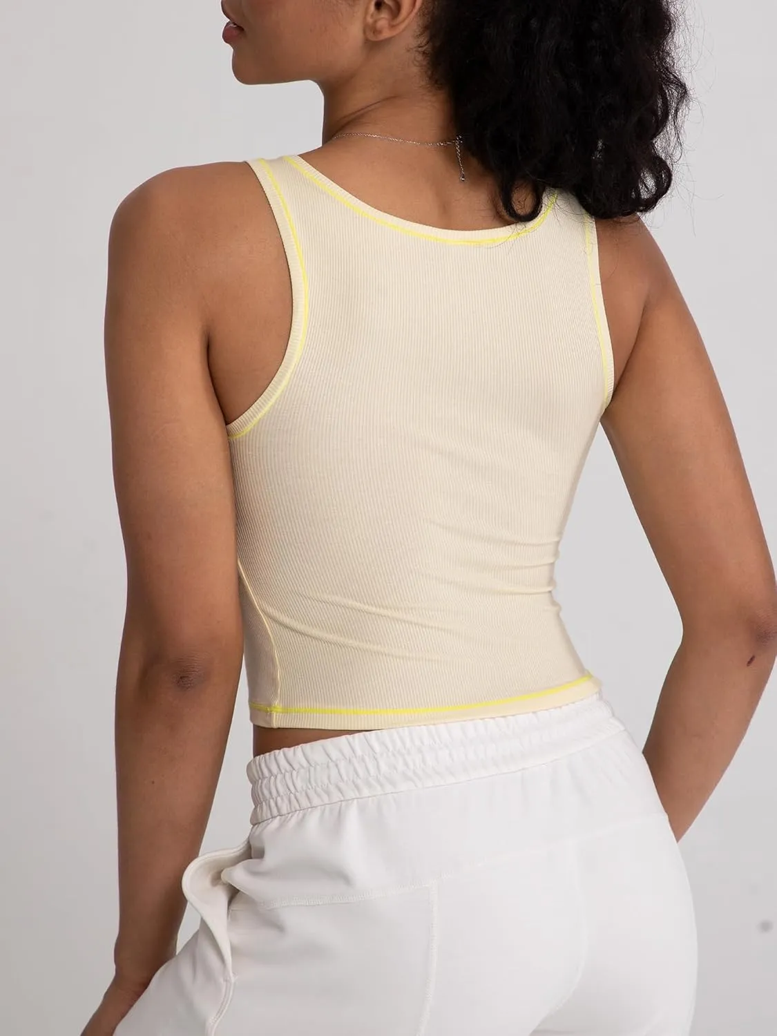 Danysu Women Rib Tank Top Padded Workout Top Square Neck Crop Tank Fitted Basic Cami Tops