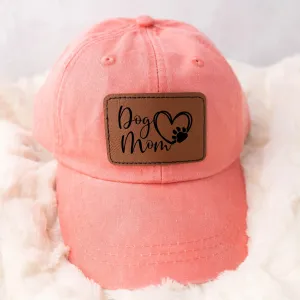Dog Mom leather patch hat - coral, aqua trucker baseball cap