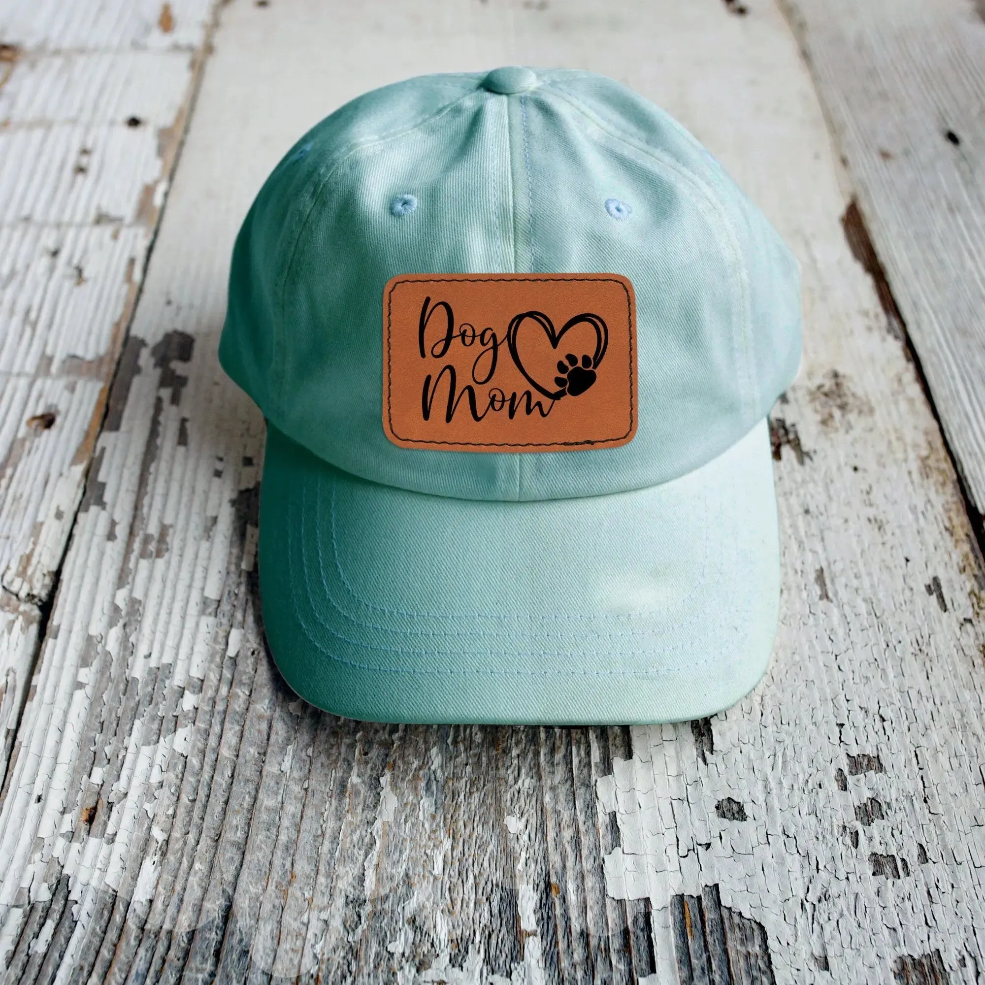 Dog Mom leather patch hat - coral, aqua trucker baseball cap