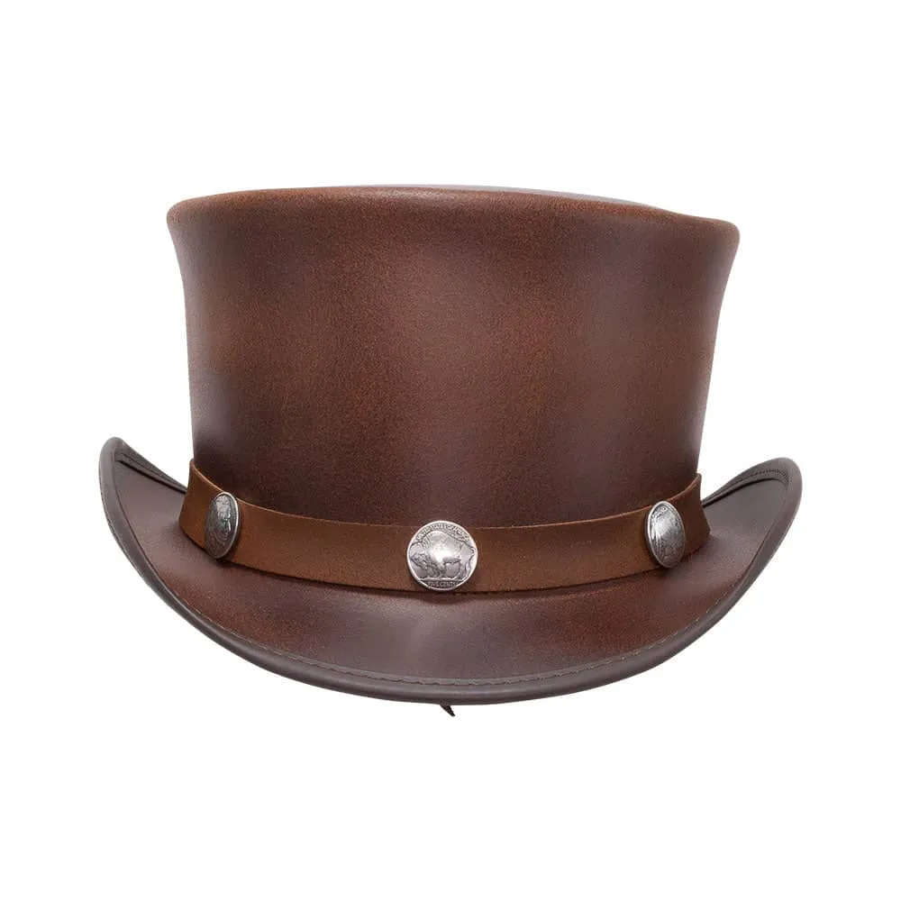 El Dorado Buffalo Nickel | Womens Leather Top Hat with Buffalo Nickel Hat Band