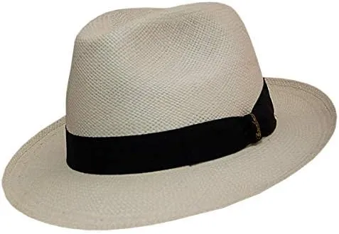 FINO Panama Fedora 2 1/2 Brim (55, Natural with Black Hatband)