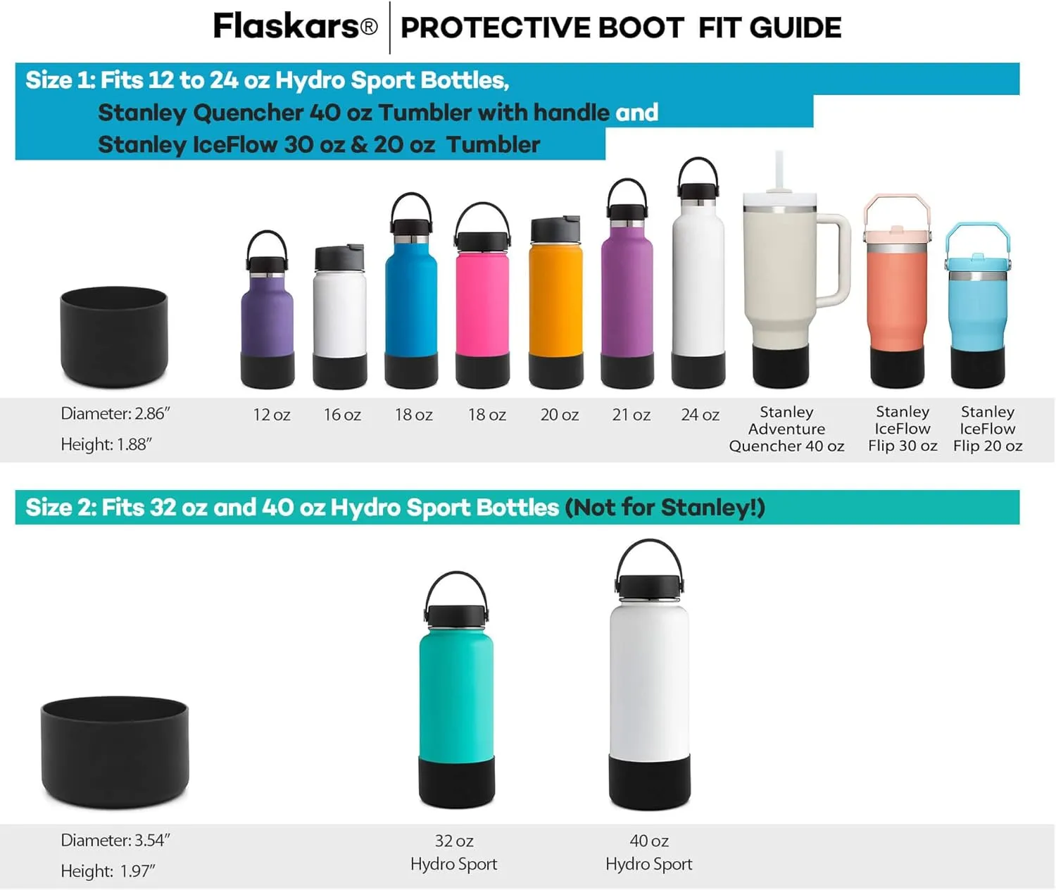 Flaskars Protective Silicone Boot for 12oz - 40 oz Hydroflask Water Bottles Anti-Slip Bottom Stanley Sleeve Cover Bumper