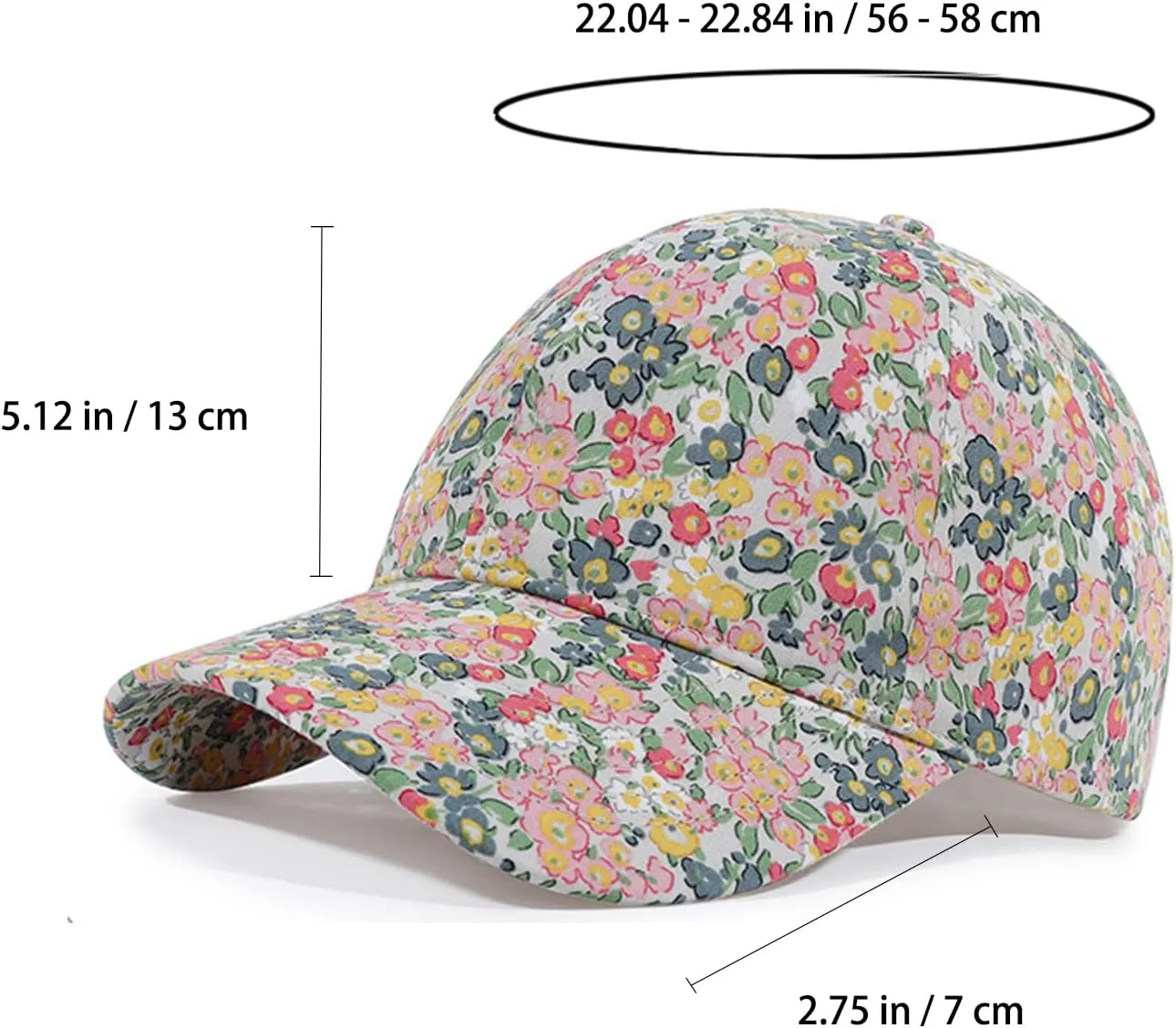Floral Baseball Cap Cotton Dad Hat Adjustable Print Ball Cap for Women