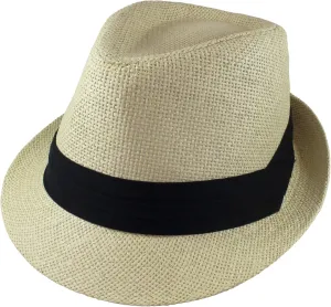 Gelante Summer Fedora Panama Straw Hats with Black Band