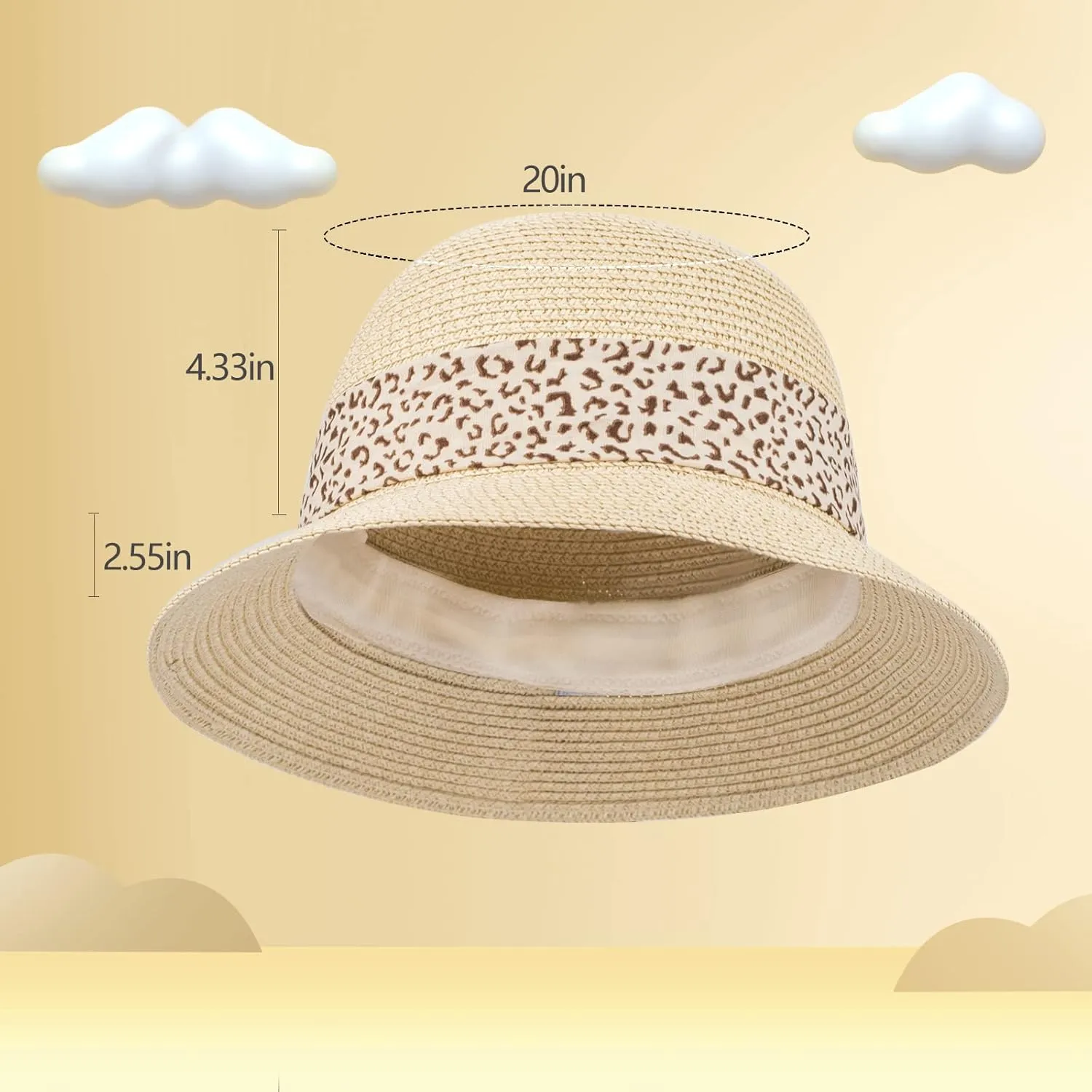 Girls Sun Straw Hat Kids Summer Beach Packable Hats Cute Floppy Cap Adjustable Size with Chin Strap for 5-10 Years