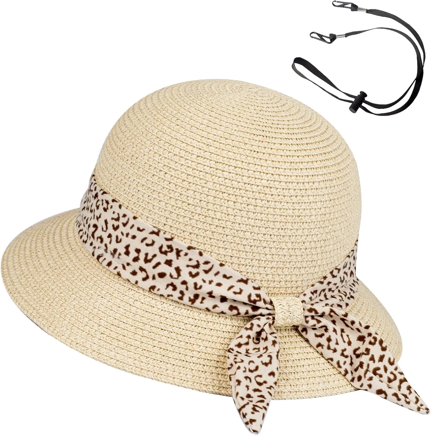 Girls Sun Straw Hat Kids Summer Beach Packable Hats Cute Floppy Cap Adjustable Size with Chin Strap for 5-10 Years