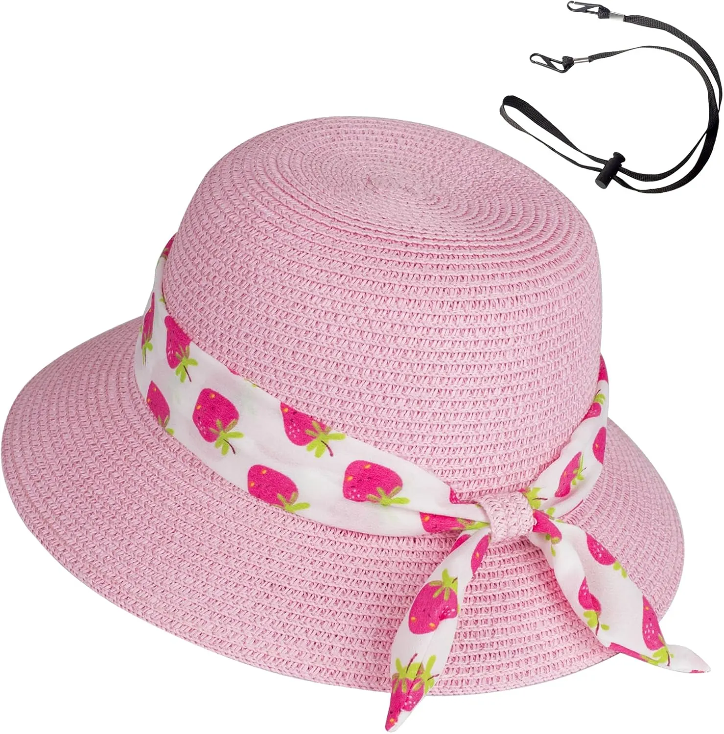 Girls Sun Straw Hat Kids Summer Beach Packable Hats Cute Floppy Cap Adjustable Size with Chin Strap for 5-10 Years