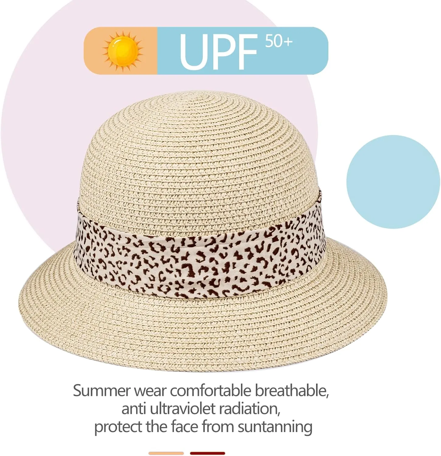 Girls Sun Straw Hat Kids Summer Beach Packable Hats Cute Floppy Cap Adjustable Size with Chin Strap for 5-10 Years