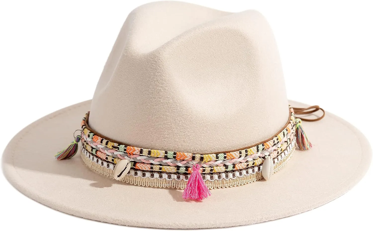 Gossifan Women's Felt Fedora Hat Wide Brim Panama Hats with Tassel