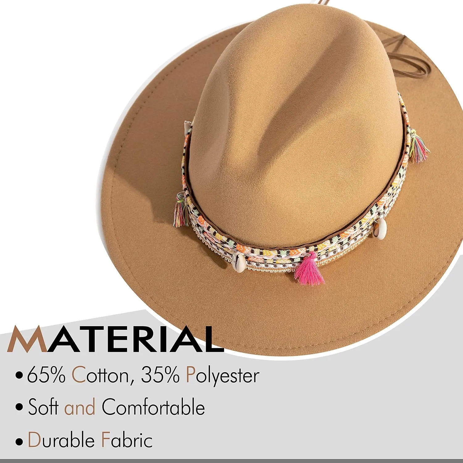 Gossifan Women's Felt Fedora Hat Wide Brim Panama Hats with Tassel