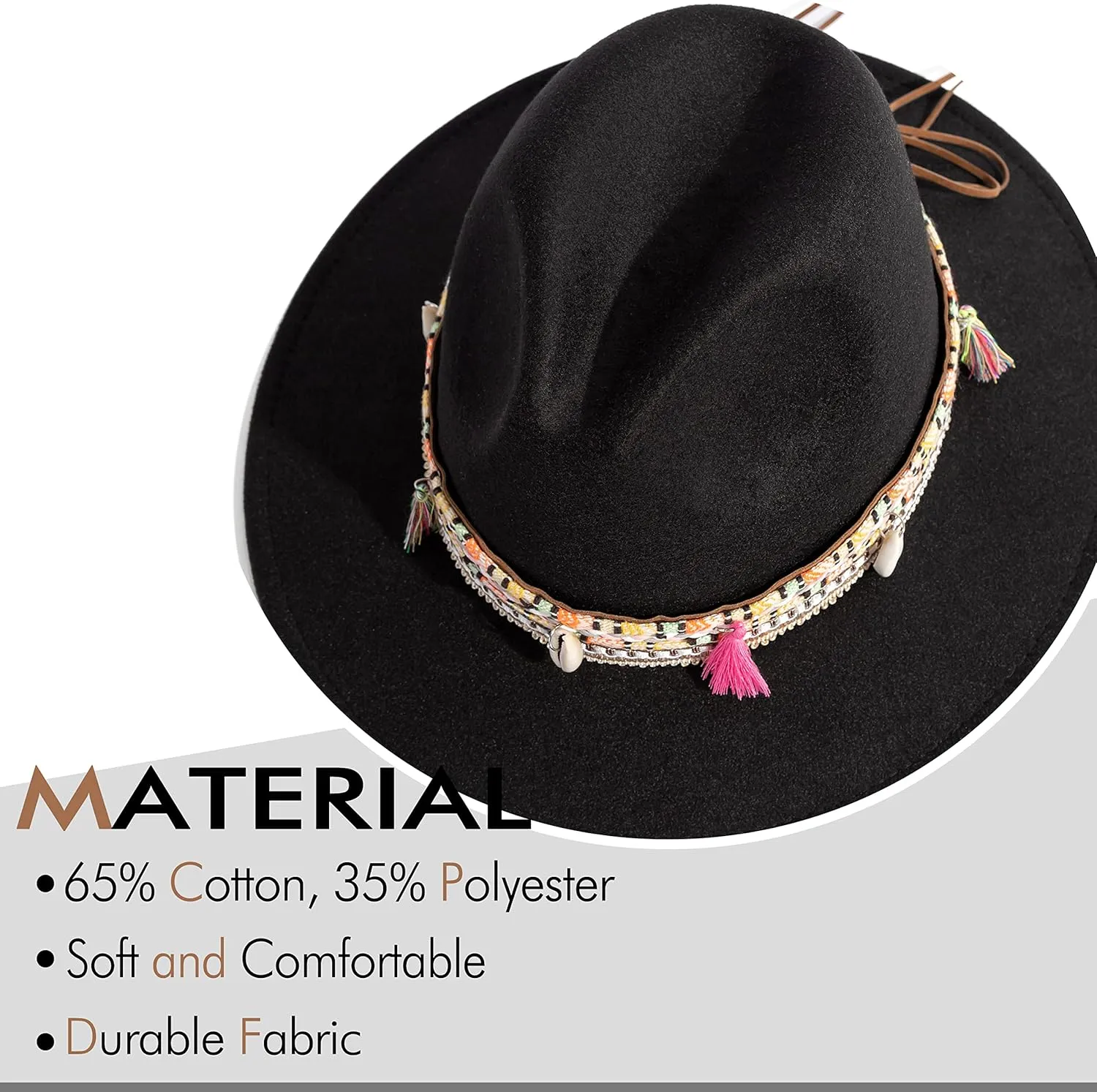 Gossifan Women's Felt Fedora Hat Wide Brim Panama Hats with Tassel