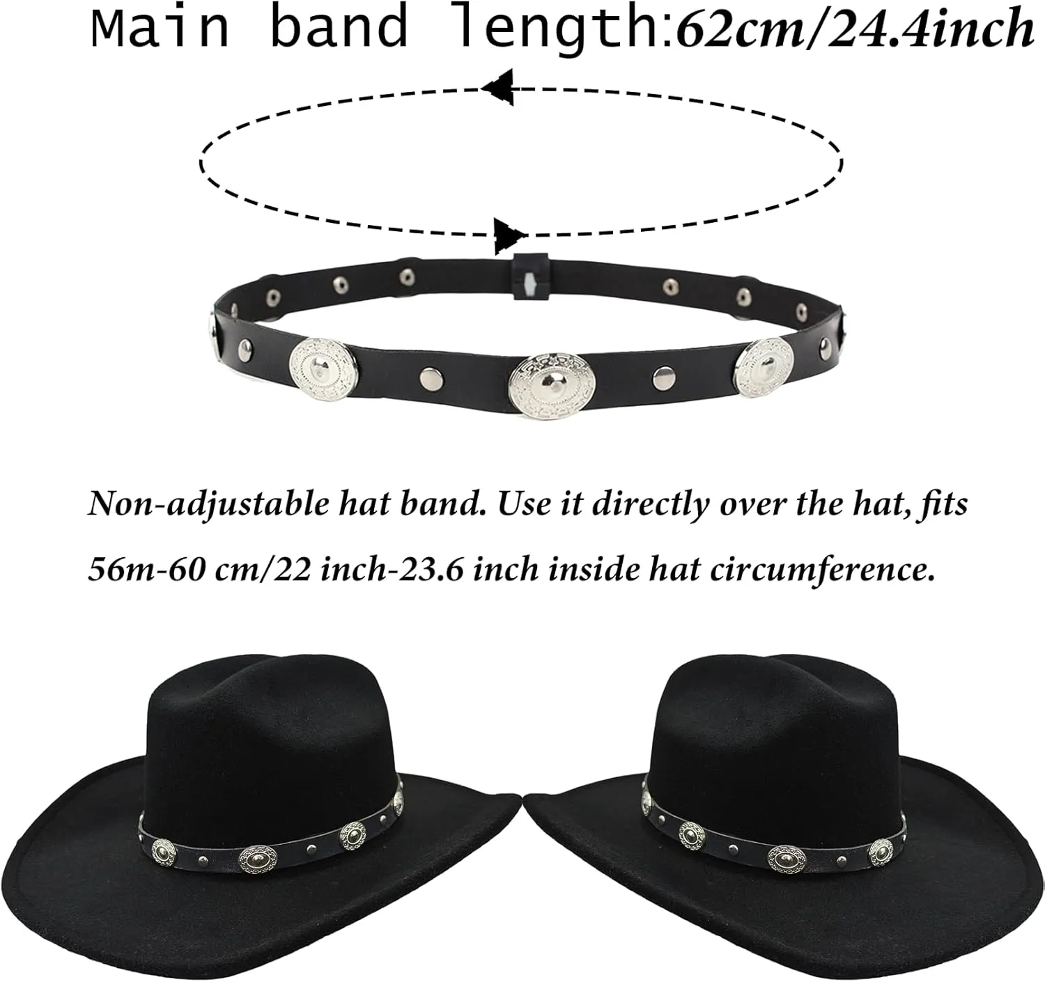 Hat Bands for Cowboy and Cowgirl Western Accesories for Men and Women Leather Style Hat Belt Band